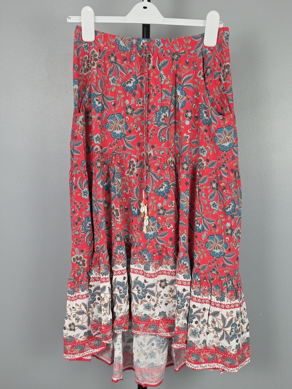 Iris Maxi Boho High Low Floral Flowy Skirt, Size 10